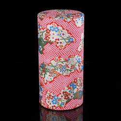 Boîte à thé japonaise rouge en papier washi, YUZEN SHIBORI, 200 g