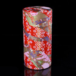 Boîte à thé japonaise rouge en papier washi, YUZEN RIBON, 200 g