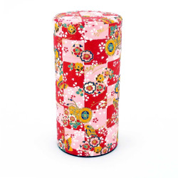 Pink Japanese tea box in washi paper, YUZEN ICHIMATSU, 200 g