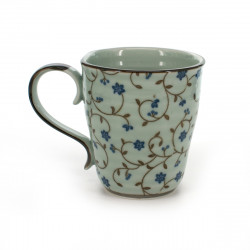 Taza de té japonesa con motivos florales azules, SABI KARAKUSA AOI