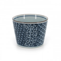 Japanese traditional colour white Soba choko cup with blue patterns in ceramic SHONZUI